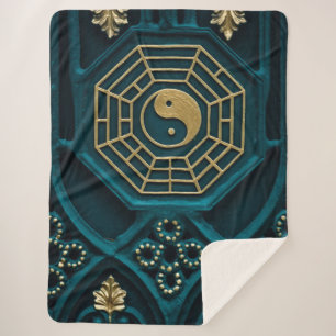 Cobertor Sherpa ilustração yin yang azul e marrom