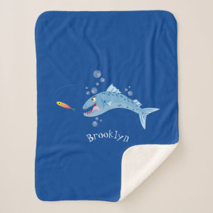 Cobertor Sherpa Imagem de desenho animado de pesca com fome de pei