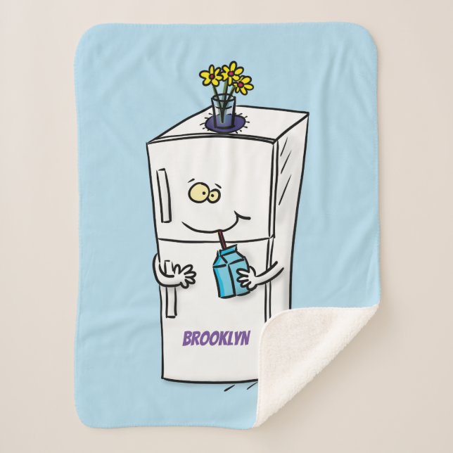 Cobertor Sherpa Imagem engraçada do desenho do frigorífico (Frente)