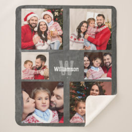 Cobertor Sherpa Imagem Rústica Colagem de Fotos Monograma Moderno