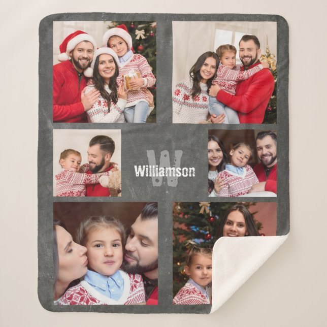 Cobertor Sherpa Imagem Rústica Colagem de Fotos Monograma Moderno (Frente)