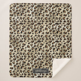 Cobertor Sherpa Impressão Animal Leopardo Com Folha Falsa Preta E 