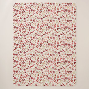 Cobertor Sherpa Impressão Animal Leopardo Creme Vermelho