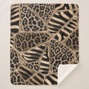 Cobertor Sherpa Impressão animal - Leopardo e Zebra - ouro pastel