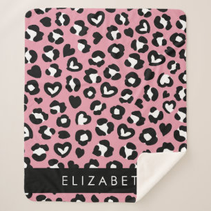 Cobertor Sherpa Impressão Animal, Leopardo Rosa, Corações, Seu Nom