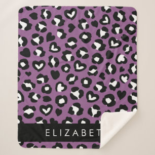 Cobertor Sherpa Impressão Animal, Leopardo Roxo, Corações, Seu Nom