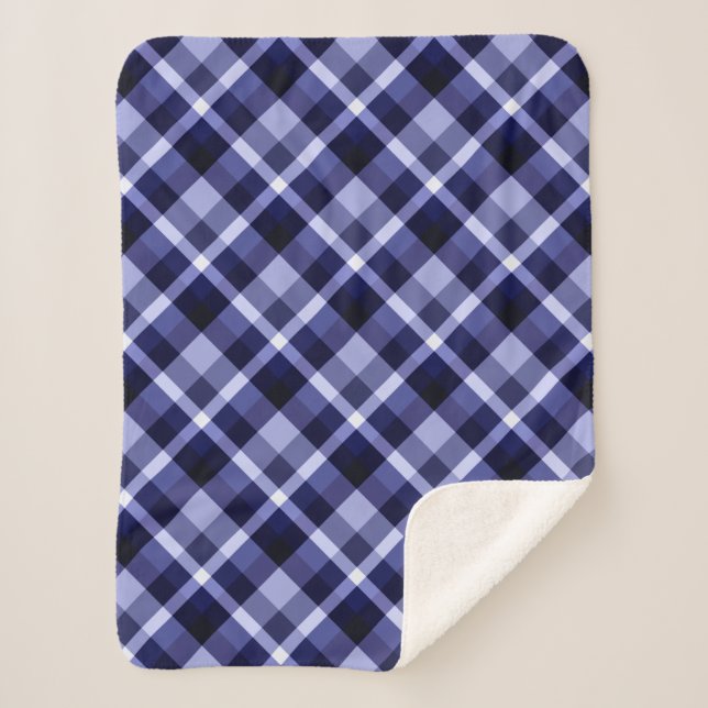 Cobertor Sherpa Impressão azul Marinho Xadrez  pequeno Sherpa Blan (Frente)