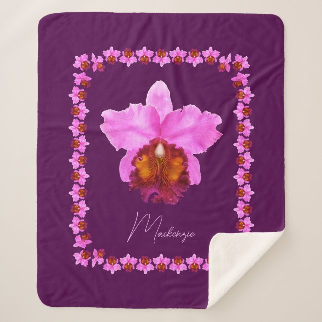 Cobertor Sherpa Impressão da Orquídea Cattleya Personalizada (Frente)