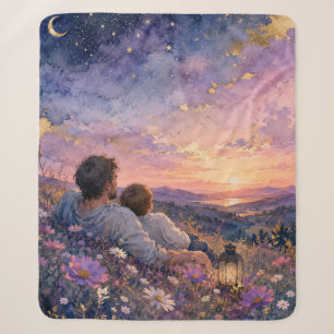 Cobertor Sherpa Impressão de Arte em Aquarela Pai e Filho Olhando