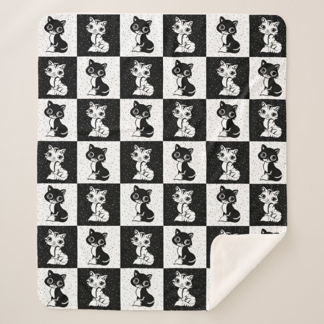 Cobertor Sherpa Impressão de Bloco de Monograma Branco Preto (Frente)