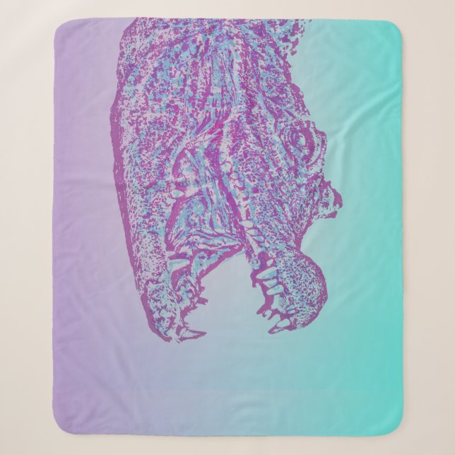 Cobertor Sherpa Impressão de crocodilo azul e roxo (Frente)