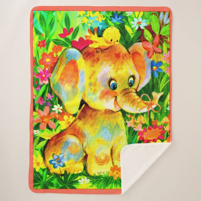 Cobertor Sherpa impressão de elefante bebê (Frente)