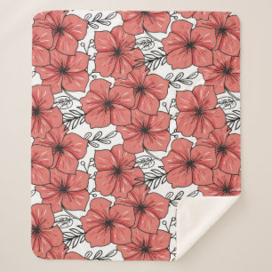 Cobertor Sherpa impressão de flor esboçada em cor clara