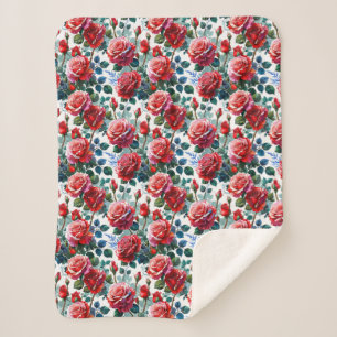 Cobertor Sherpa Impressão de Jardim Romântico Rosa