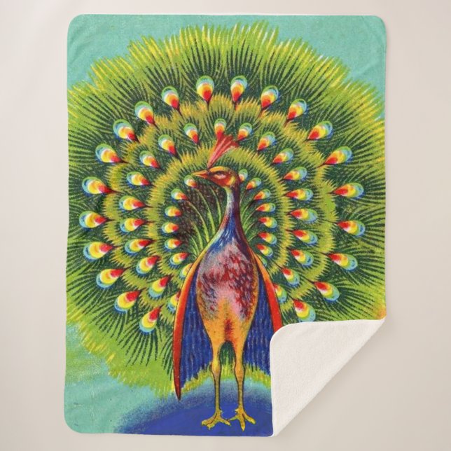 Cobertor Sherpa impressão de pavão divertido (Frente)