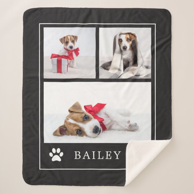 Cobertor Sherpa Impressão de Paw | Cachorro de Pet Multifotógrafo  (Frente)