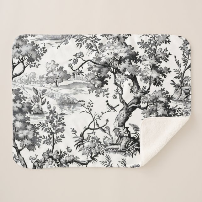 Cobertor Sherpa Impressão de Toile Preto (Frente (Horizontal))