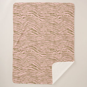 Cobertor Sherpa Impressão de Zebra Cinza Dourada Rosa