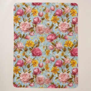 Cobertor Sherpa Impressão Floral de Estilo Antiquado