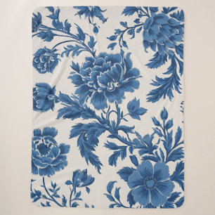 Cobertor Sherpa Impressão Floral inspirada no Vitoriano Azul e Bra