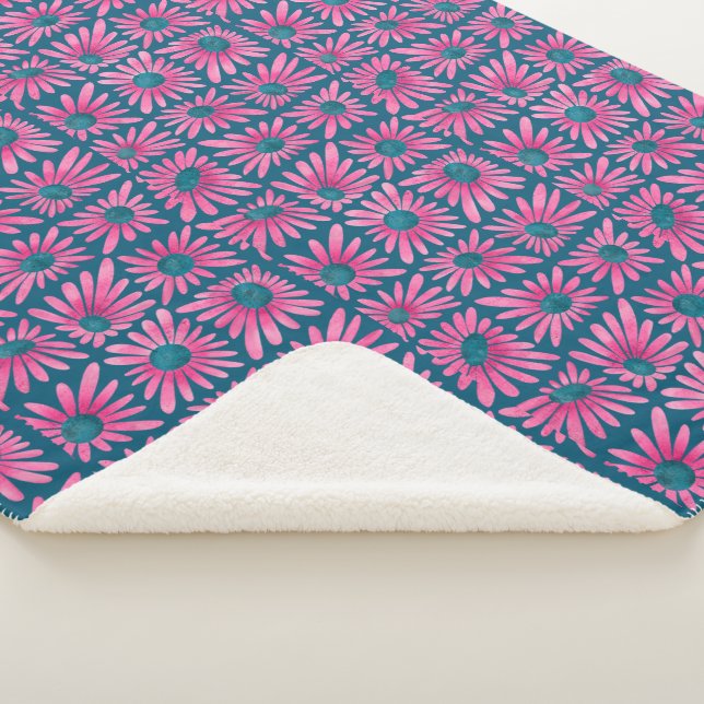Cobertor Sherpa Impressão floral moderna em bloco rosa margarida (3/4)