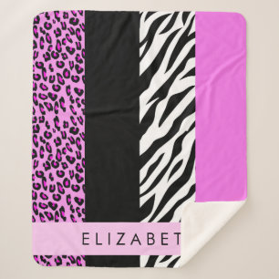 Cobertor Sherpa Impressão Leopardo, Impressão Zebra, Rosa, Seu Nom