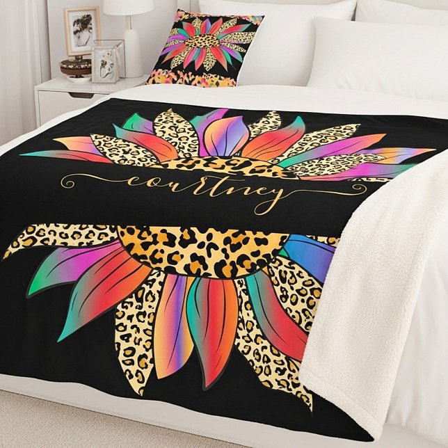 Cobertor Sherpa Impressão personalizada de arco-íris e oncinha (Criador carregado)
