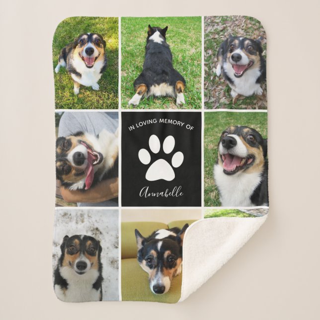 Cobertor Sherpa Impressão Pet Memorial Custom Dog Collage Paw (Frente)