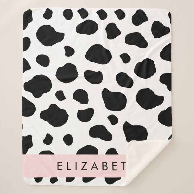 Cobertor Sherpa Impressão, Pontos De Vaca, Preto E Branco, Seu Nom (Frente)