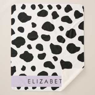Cobertor Sherpa Impressão, Pontos De Vaca, Preto E Branco, Seu Nom