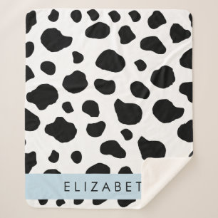 Cobertor Sherpa Impressão, Pontos De Vaca, Preto E Branco, Seu Nom