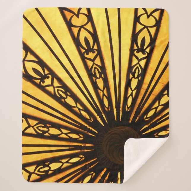 Cobertor Sherpa Impressão radial amarelo e preto (Frente)