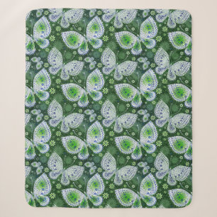Cobertor Sherpa Impressão Verde de Borboleta de Paisley