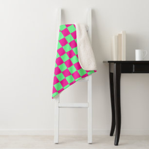 Cobertor Sherpa Impressão Xadrez Rosa e Verde