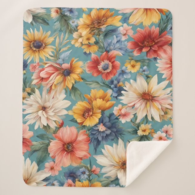 Cobertor Sherpa Incrível e elegante Flores de Verão (Frente)