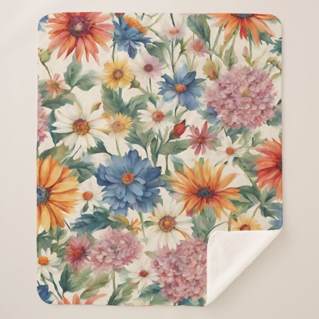 Cobertor Sherpa Incrível Flores de Jardim de Verão (Frente)