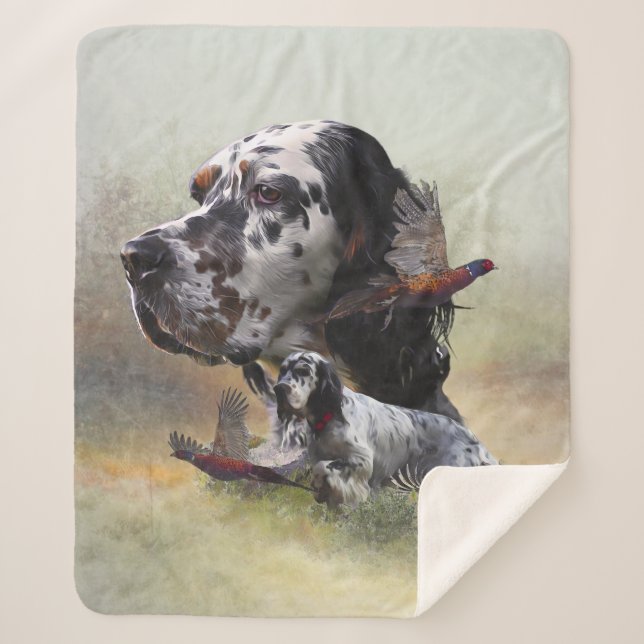 Cobertor Sherpa Inglês setter com faisões, arte (Frente)