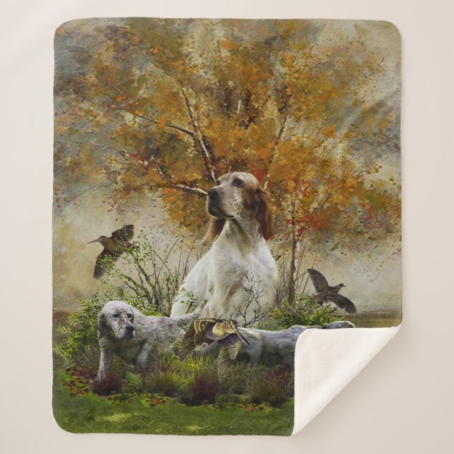 Cobertor Sherpa Inglês setter com faisões, arte (Frente)
