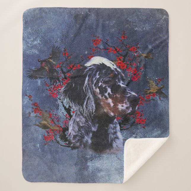 Cobertor Sherpa Inglês setter com faisões, arte (Frente)