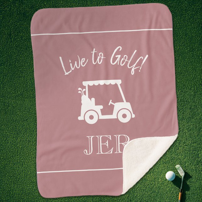 Cobertor Sherpa Iniciais de Monograma de Golfe de Carrinho Dusty R (Golfer Golf Cart Monogram Initials Dusty Rose Pink Sherpa Blanket)