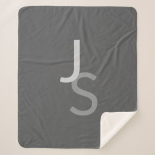 Cobertor Sherpa Iniciais Monogramas Sobrepostos Modernos   Cinza