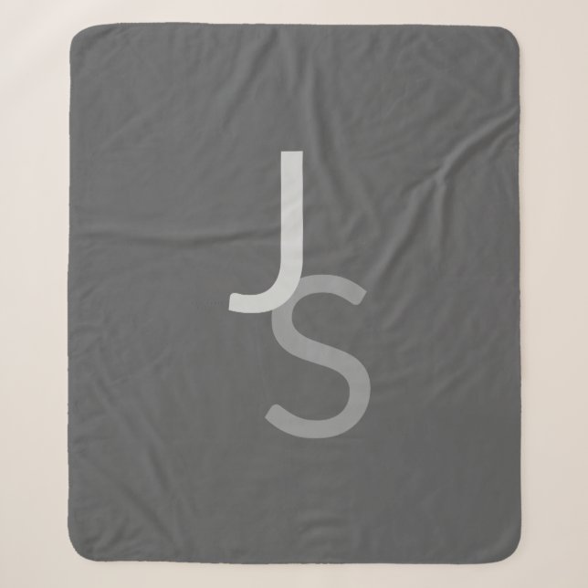 Cobertor Sherpa Iniciais Monogramas Sobrepostos Modernos | Cinza (Frente)