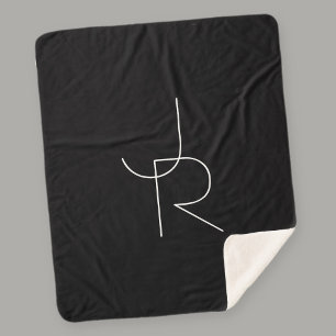 Cobertor Sherpa Iniciais Sobrepostas Modernas 2 Branco no Preto
