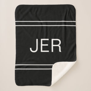 Cobertor Sherpa Inicial Moderno Monogramado Personalizado Preto e 