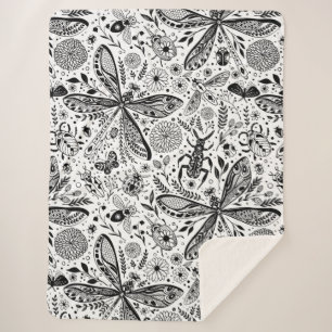 Cobertor Sherpa Insetos de porta em azul escuro