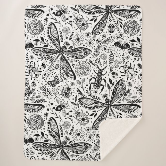 Cobertor Sherpa Insetos de porta em azul escuro (Frente)