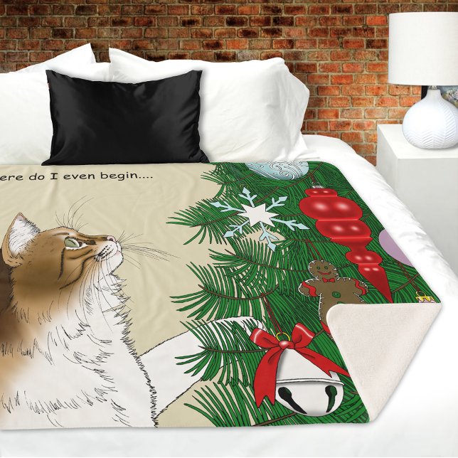 Cobertor Sherpa Inspeção da Árvore de Natal Gato Malhado Divertido (Criador carregado)