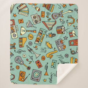 Cobertor Sherpa Instrumentos musicais, padrão de esboço vintage.