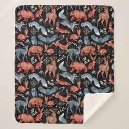 Cobertor Sherpa  Intricate woodland animals pattern
