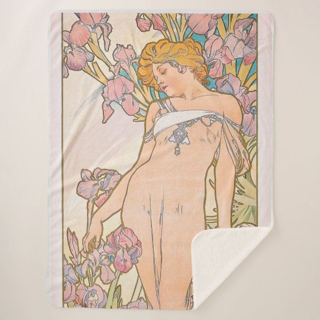 Cobertor Sherpa Iris (1897) apresentada por Alphonse Mucha (Frente)